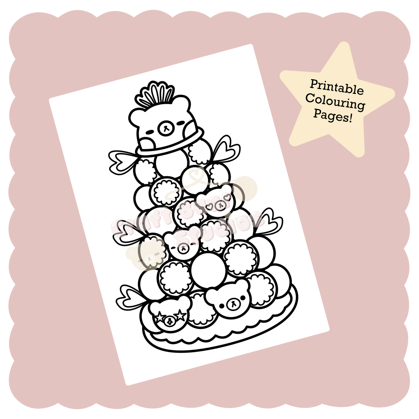DIGITAL DOWNLOAD: Croquembear Colouring Page
