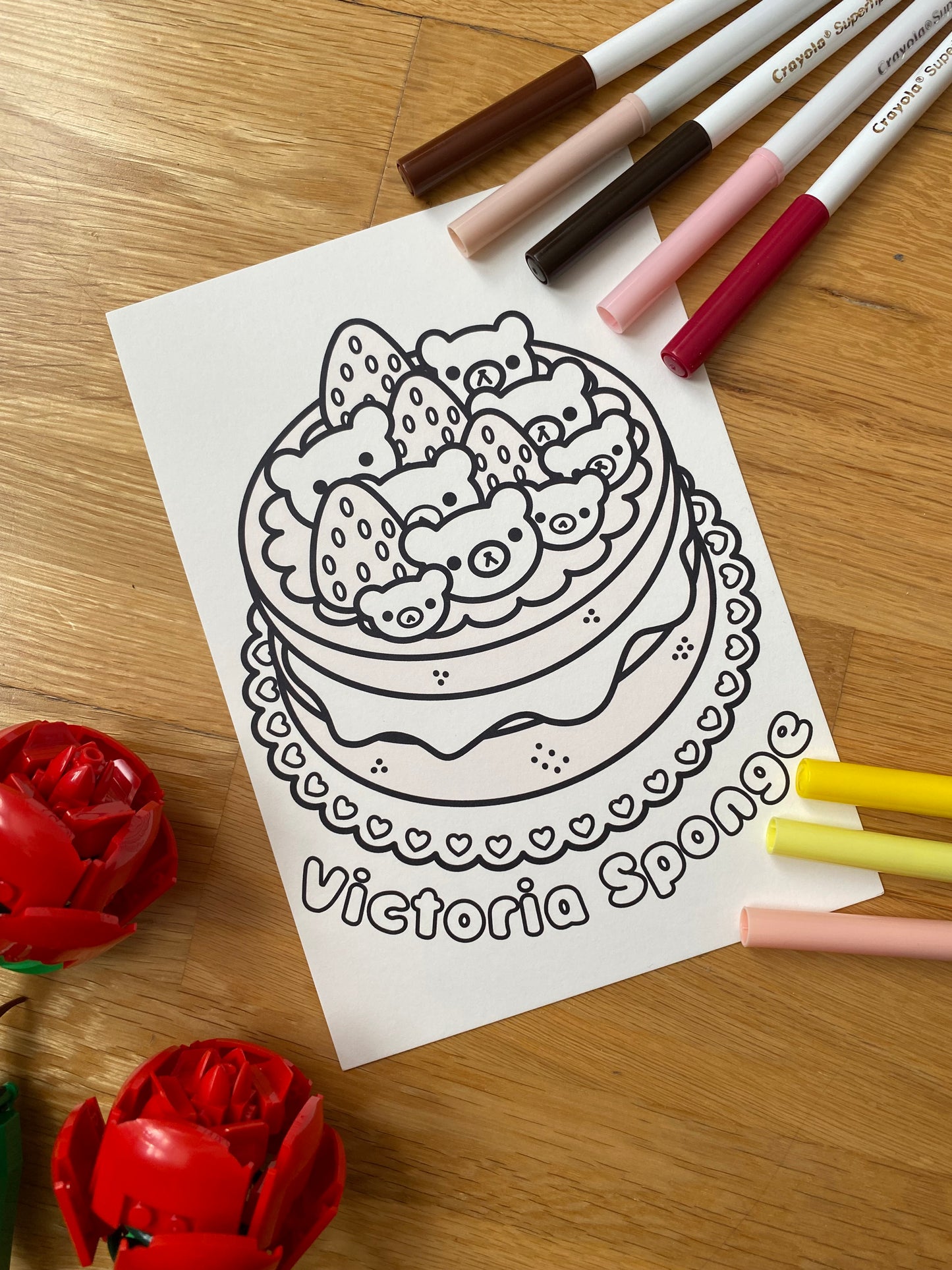 Cute colouring pages featuring victoria sponge baking and bears