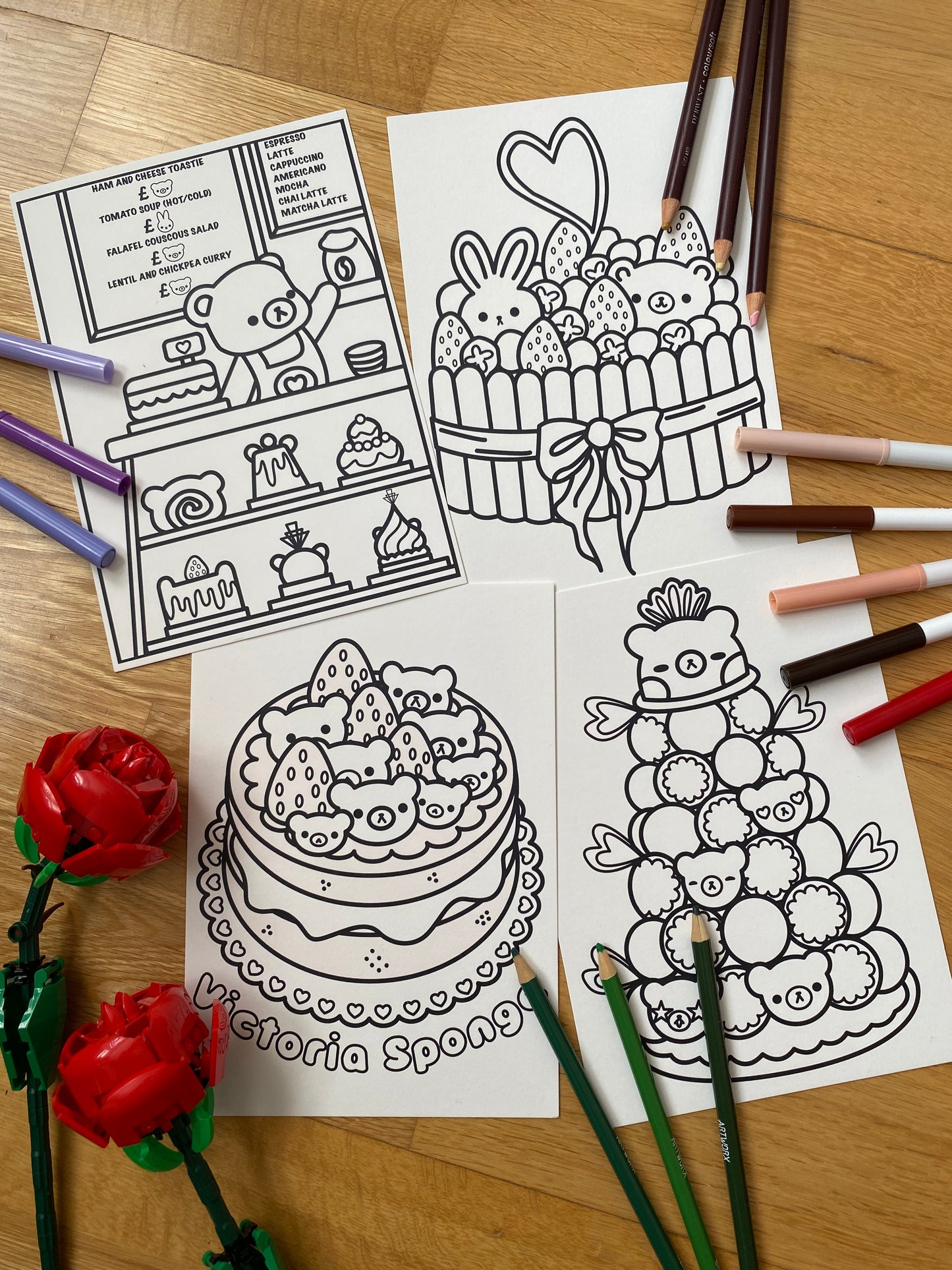 Cute colouring pages featuring bears and patisserie wholesome