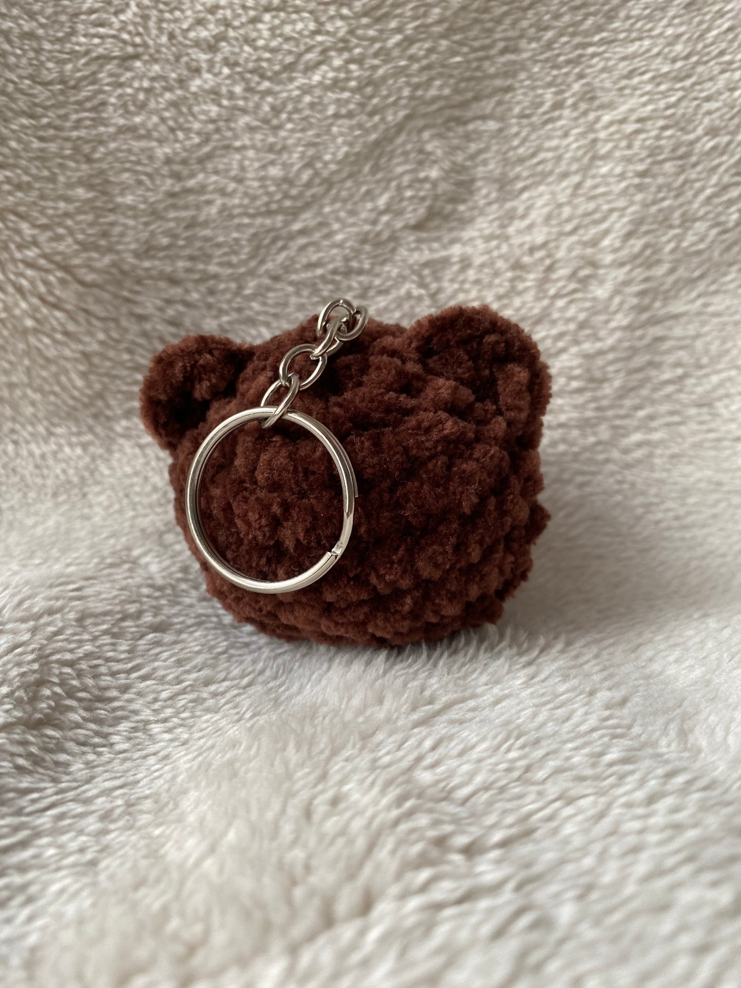 Crochet cute bear keyring made with plush and fluffy yarn