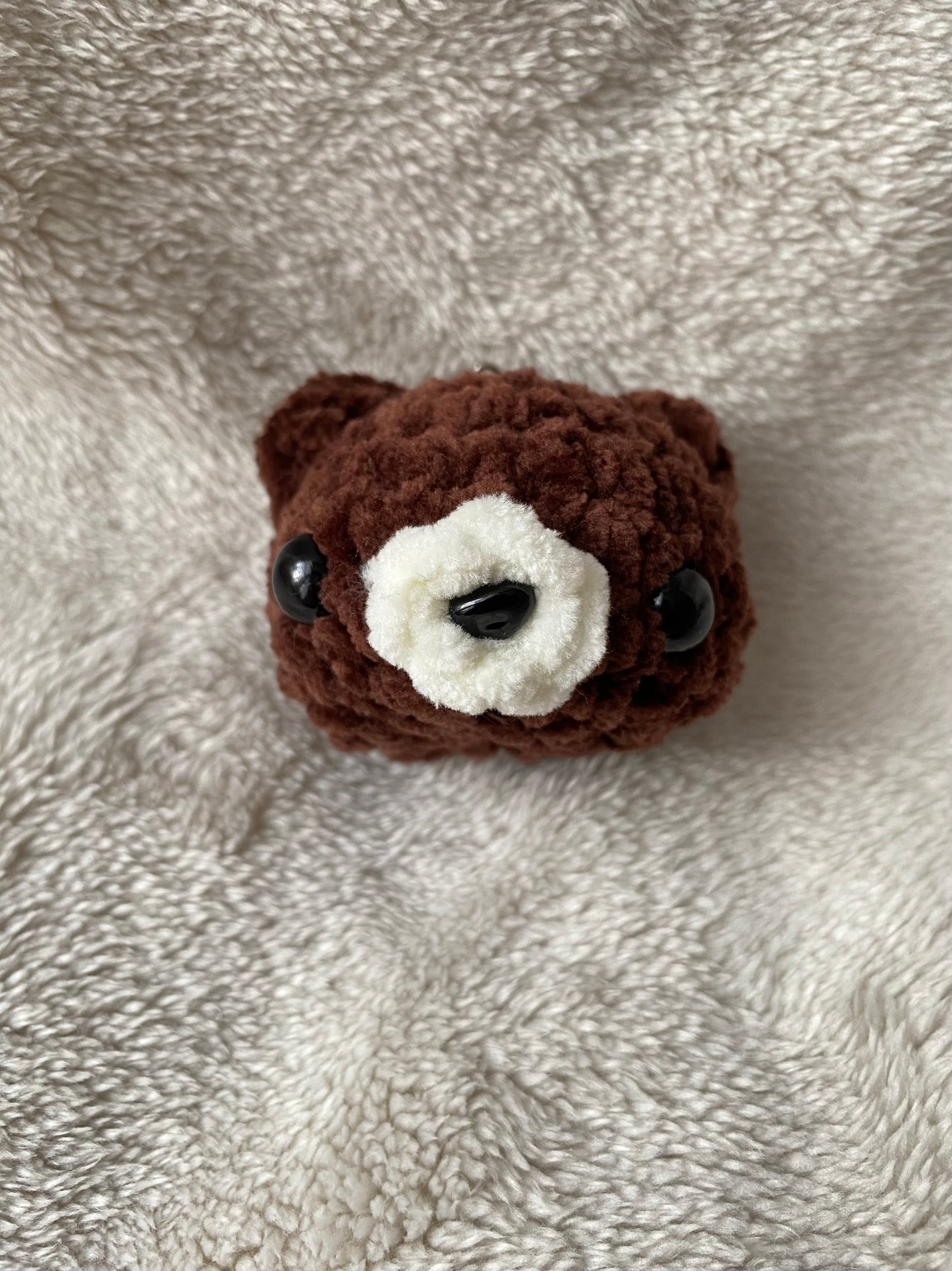 Crochet cute bear keyring made with plush and fluffy yarn